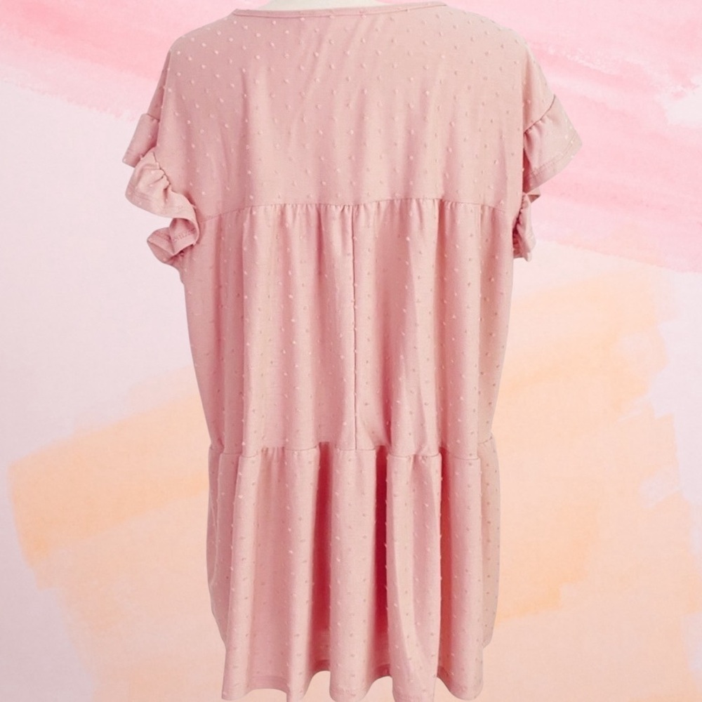 Perfect Peach Swiss Dot Ruffle Cap Sleeve Tiered Top Women’s Plus 1X Dusty Pink - Picture 7 of 10
